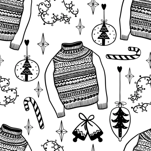 シームレスなパターンの休日メリークリスマス スケッチドアトレンディーなスタイル ベクターイラスト — ストックベクタ