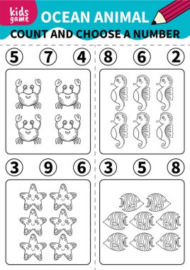 Çocuk oyunu anaokulu öğrencileri ve ilkokul öğrencileri için. Çocuk eğitim kitapları için sayfa. Sualtı yaşamı ve deniz hayvanları..