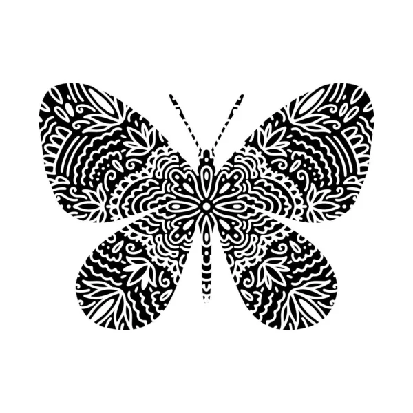 Grafico mandala borboleta abstrato isolado em fundo branco.Boho forma indiana. —  Vetores de Stock