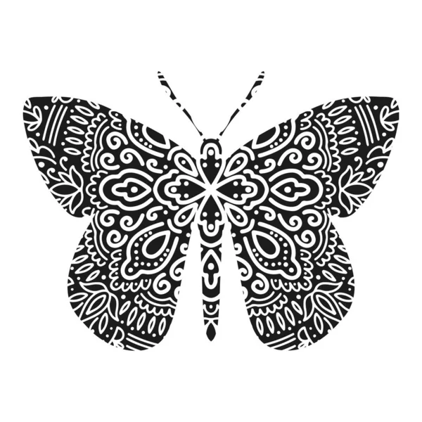 Grafico mandala borboleta abstrato isolado em fundo branco.Boho forma indiana. —  Vetores de Stock