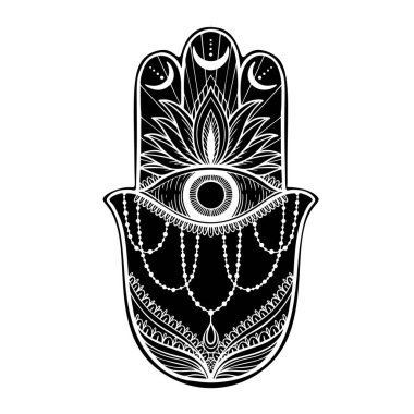 Graphic hamsa hand traditional abstract isolated in white background.Boho indian shape.Ethnic oriental style. clipart
