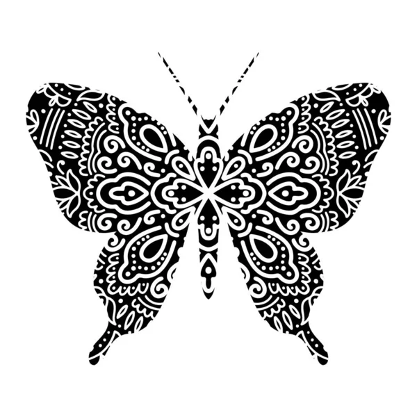 Mariposa gráfica mandala abstracta aislada en fondo blanco.Forma india boho.Estilo étnico oriental — Vector de stock