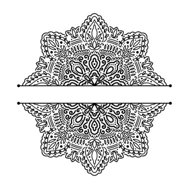 Beyaz arkaplanda izole edilmiş geleneksel mandala özeti için grafiksel yarısı. Boho Kızılderili şekli. Etnik doğu tarzı..