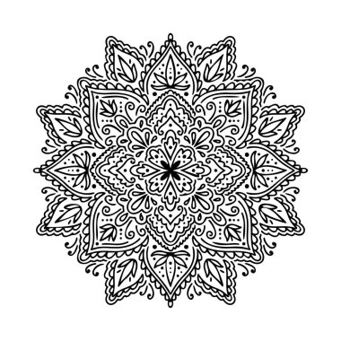 Beyaz arka planda izole edilmiş grafik yuvarlak mandala Boho kızılderili şekli..