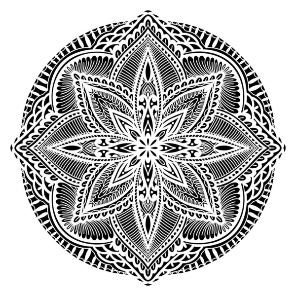 Grafikus kerek hagyományos mandala absztrakt elszigetelt fehér hátterben.Boho indián alak.Etnikai keleti stílus. — Stock Vector