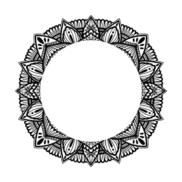 Grafikus keret kerek hagyományos mandala elvont elszigetelt fehér hátterben.Boho indián alak.Etnikai keleti stílus. — Stock Vector