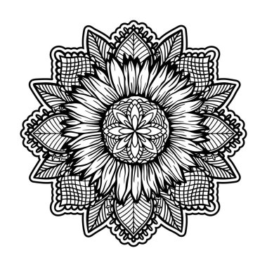 Ayçiçeği mandala çiçek bitkisi. Beyaz arka planda izole edilmiş çiçek. Botanik çiçeği..