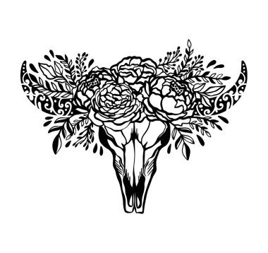 Kafatası ineği çiçeği çiçeği çiçeği. Etnik sembol naif. Boho tarzı Amerikan tarzı..