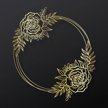 Çiçek çerçeveli çelenk daire. Mürekkep çizgisi tarzı. Çiçek yapraklı botanik yuvarlak tasarım..