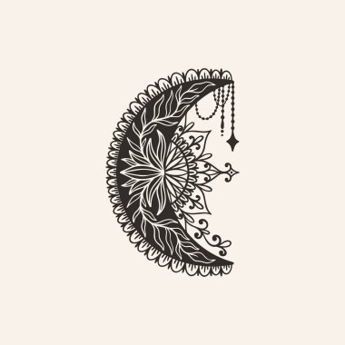 Ay hilal çiçeği mandalası. Cadının sembolü tılsım. Gizemli dekorasyon modası.