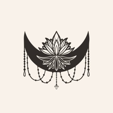 Ay hilal çiçeği mandalası. Cadının sembolü tılsım. Gizemli dekorasyon modası.