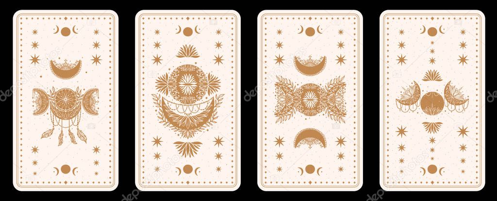 Mystical tarot desk card.Occult esoteric vintage tarot card.Witch fortune telling template theme.