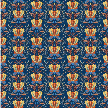 Floral flower seamless pattern.Folk bloom endless ornament.