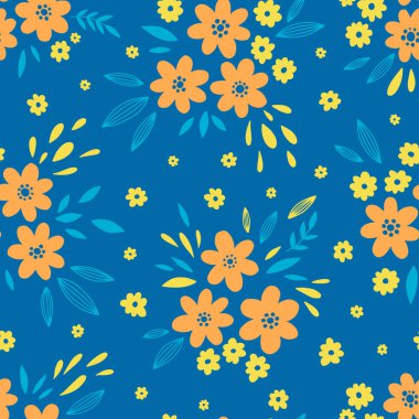 Seamless pattern flower design.Print botanical textile fabric fashion.Modern vintage style.