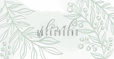 Çiçek çerçeveli yatay organik tasarım ürünü. Yaprak ve ağaç dalı zarif el çizimi tarzı..