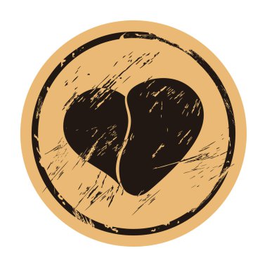 Sevgililer günün kutlu olsun! Kağıt üzerinde kalp logosu. Aşk sembolü, eski usul eski usul eski bir sembol. Grunge tarzı simge damgası. Retro klasik tasarım. Kalbin iki yarısı.