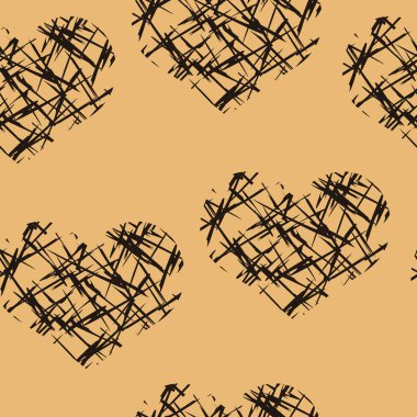 Kalpli, soyut, kusursuz, romantik bir model. Grunge kalp dokusu. El işi kağıdında aşk hikayesi. Retro doku. Eski tarzda yazdır. Aşk tasarımı. Sevgililer Günün kutlu olsun.! 