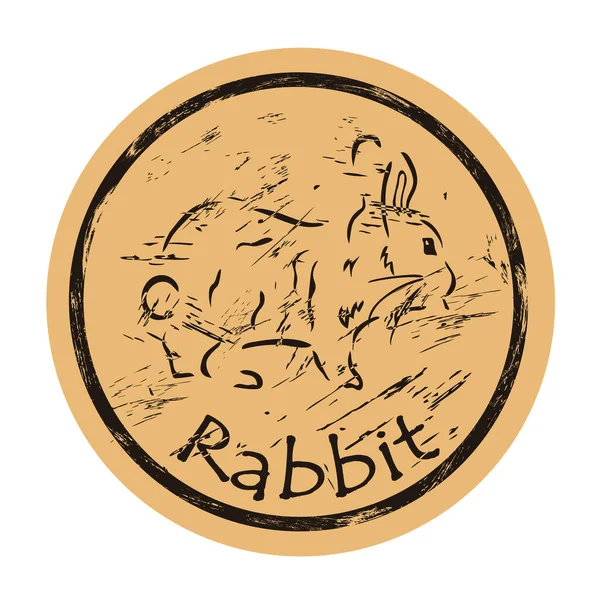 Silhouette Lapin Vecteur Rond Shabby Emblème Design Plat Vieux Style — Image vectorielle