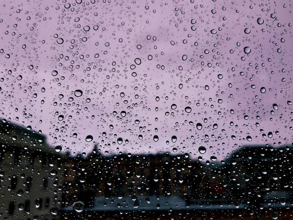 Genova Italy 2020 Water Rain Drops Glass Background Капли Дождя — стоковое фото