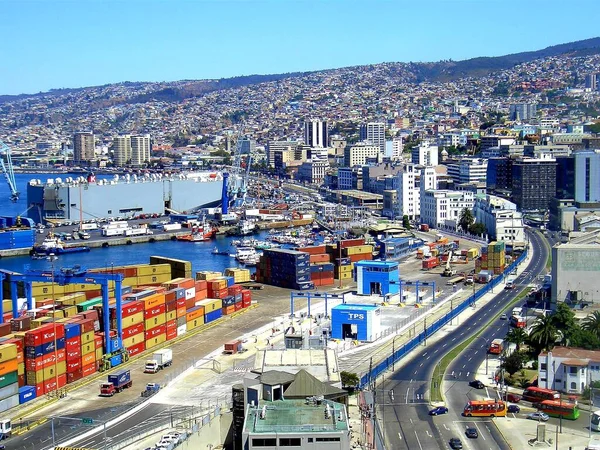 Valparaiso Чилі 2020 Чудова Фотографія Хмарочосів Портової Промисловості Міста Вальпараїсо — стокове фото