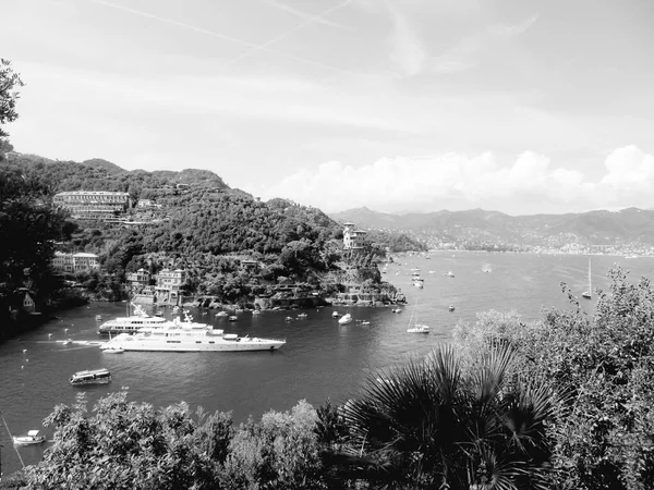 Portofino Itália 2021 Bela Baía Com Casas Coloridas Portofino Nos — Fotografia de Stock