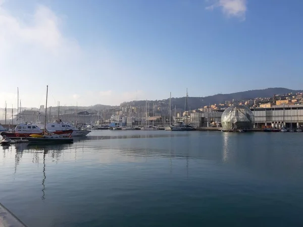 Génova Italia Abril 2021 Vista Panorámica Del Paseo Marítimo Del — Foto de Stock