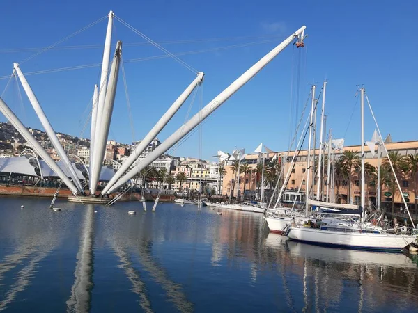 Gênova Itália Abril 2021 Vista Panorâmica Litoral Antigo Porto Marítimo — Fotografia de Stock