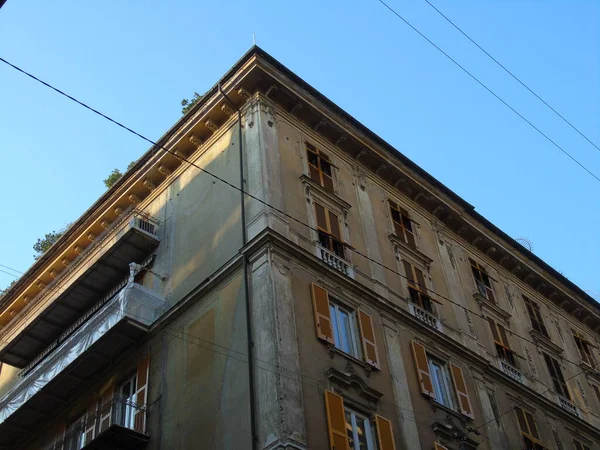 Gênes Italie Juillet 2021 Ancienne Maison Château Brique Pierre Fenêtre — Photo