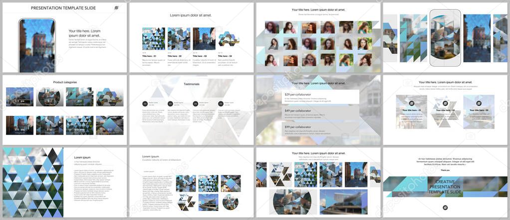 Vector templates for website design, presentations, portfolio. Templates with triangles, triangular pattern for presentation slides, flyer, leaflet, brochure cover. Backgrounds with place for photo.