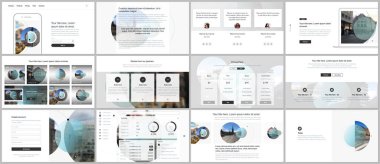 Sunum tasarım vektör şablonları, sunum slaytı için çok amaçlı şablon, broşür kapağı tasarımı ve soyut daire pankartları. Sosyal medya web pankartı. Sosyal ağ fotoğraf çerçevesi.