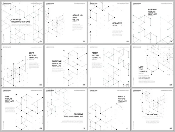 正方形のフォーマットのパンフレットのレイアウトは、正方形のチラシのデザインテンプレートをカバー,パンフレットのデザイン,レポート,雑誌のカバー.医療デザインの概念のための六角形と三角形を持つ幾何学的背景 — ストックベクタ
