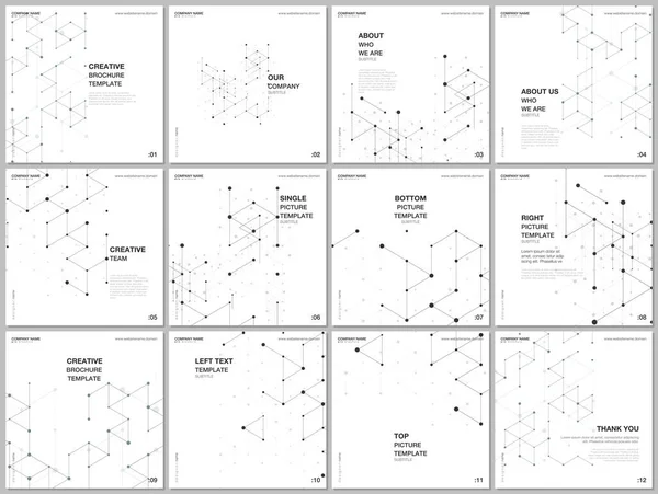 Schema della brochure di copertine in formato quadrato modelli di design per volantino quadrato opuscolo, brochure design, relazione, copertina della rivista. Sfondo geometrico con esagoni e triangoli per concetti di progettazione medica — Vettoriale Stock