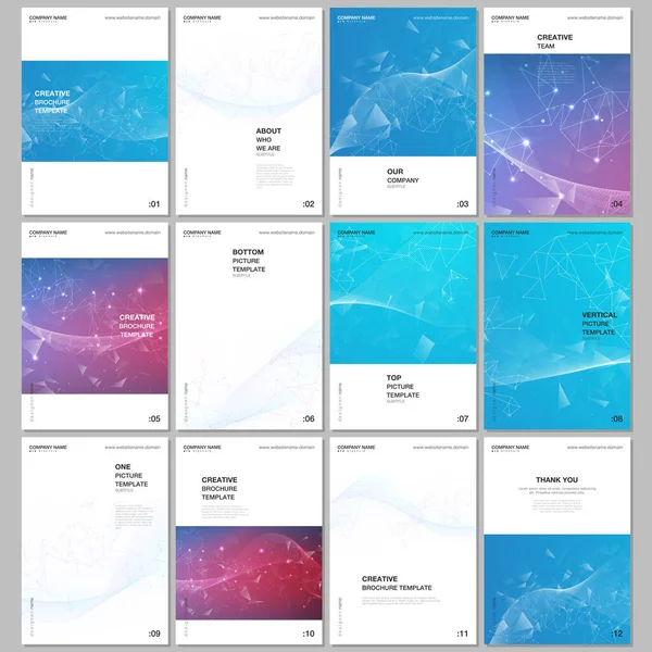 A4 brochure layout di copertine modelli di design per volantino, A4 brochure design, relazione, presentazione, copertina della rivista, design del libro. Sfondo scientifico poligonale con punti e linee di connessione. — Vettoriale Stock