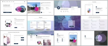 Sunum tasarım vektör şablonları, sunum slaytı için çok amaçlı şablon, broşür kapağı tasarımı ve soyut daire pankartları. Sosyal medya web pankartı. Sosyal ağ fotoğraf çerçevesi.