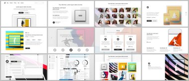 Web sitesi tasarımı, sunumlar, portföy için vektör şablonları. Sunum slaytları, broşür, broşür kapağı ve rapor için şablonlar. Spor etkinliği için soyut renkli spor arkaplanları, fitness tasarımı.
