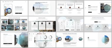 Sunum tasarım vektör şablonları, sunum slaytı için çok amaçlı şablon, broşür kapağı tasarımı ve soyut daire pankartları. Sosyal medya web pankartı. Sosyal ağ fotoğraf çerçevesi.