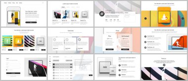 Web sitesi tasarımı, sunumlar, portföy için vektör şablonları. Sunum slaytları, broşür, broşür kapağı ve rapor için şablonlar. Spor etkinliği için soyut renkli spor arkaplanları, fitness tasarımı.