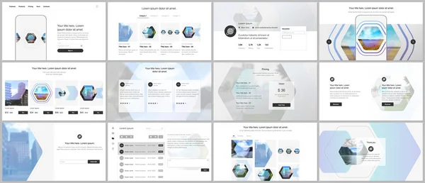 Modelos de vetores para design de sites, apresentações, portfólio. Modelos para slides de apresentação, folheto, folheto, capa da brochura, relatório. Identidade corporativa fundo conceito de negócio com hexágonos. —  Vetores de Stock