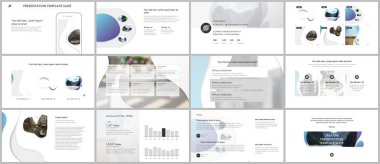 Web sitesi tasarımı, sunumlar, portföy için vektör şablonu. Sunum slaytı, broşür, broşür kapağı, akışkan renkli mavi gradyan geometrik şekilli yıllık rapor için şablonlar