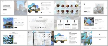 Web sitesi tasarımı, sunumlar, portföy için vektör şablonları. Üçgenli şablonlar, sunum slaytları, broşürler, broşürler için üçgen desenler. Fotoğraf için yeri olan arkaplanlar.