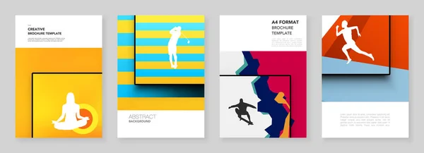 Брошюра формата А4 шаблоны обложек для листовок, дизайн брошюры А4, презентация, обложка журнала, книга. Абстрактные цветные спортивные фон в уникальном стиле для спортивных мероприятий, фитнес-дизайн. — стоковый вектор