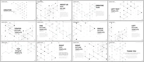 Presentationsdesign vektormallar, multifunktionell mall för presentation bild, flygblad, broschyr omslag design, infographic rapport presentation. Geometrisk bakgrund med hexagoner och trianglar. — Stock vektor