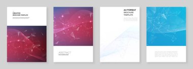 Broşür, broşür tasarımı, broşür tasarımı, rapor, sunum, dergi kapağı, kitap tasarımı için A4 broşürü. Noktaları ve çizgileri birleştiren çokgen bilim arkaplanı.