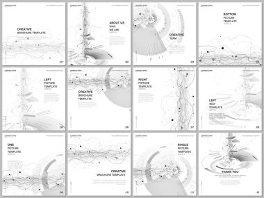Kare formatın broşürü, kare broşür, broşür tasarımı, rapor ve dergi kapağı için tasarım şablonları kapsıyor. Dijital teknoloji konsepti. Gelecekteki konsept için gelecek arkaplanı.