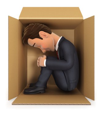 karton kutu içinde 3D iş adamı