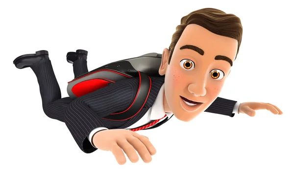 3D бизнесмен прыгает с парашютом — стоковое фото