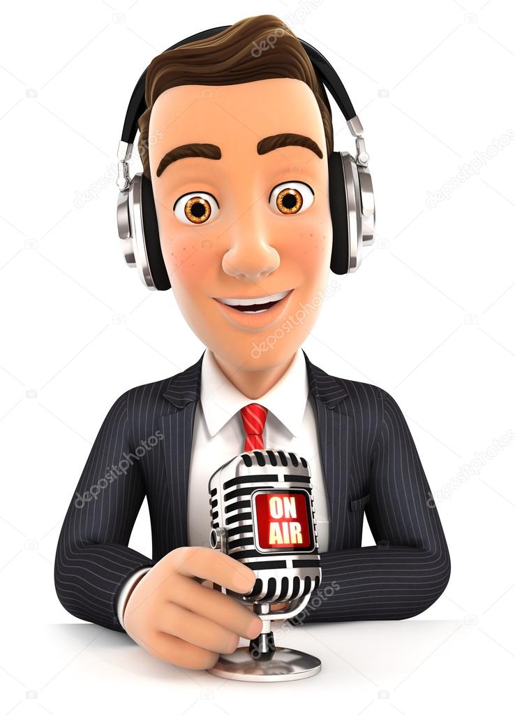 3d businessman radio presenter on air