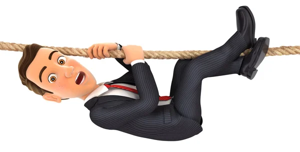 3D zakenman opknoping op touw — Stockfoto