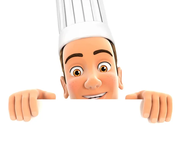 3d head chef hiding behind white wall — Stock Photo, Image