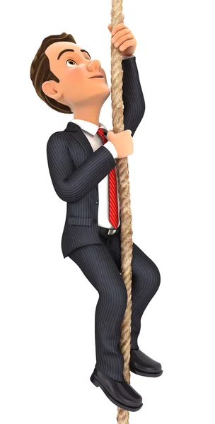 3d hombre de negocios escalando una cuerda —  Fotos de Stock